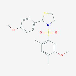 molecular formula C19H23NO4S2 B492442 3-[(5-Methoxy-2,4-dimethylphenyl)sulfonyl]-2-(4-methoxyphenyl)-1,3-thiazolidine 