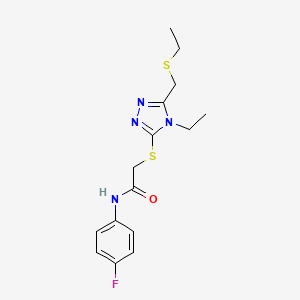 molecular formula C15H19FN4OS2 B4924451 2-({4-ethyl-5-[(ethylthio)methyl]-4H-1,2,4-triazol-3-yl}thio)-N-(4-fluorophenyl)acetamide 