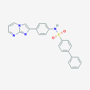 molecular formula C24H18N4O2S B492463 N-(4-imidazo[1,2-a]pyrimidin-2-ylphenyl)[1,1'-biphenyl]-4-sulfonamide 