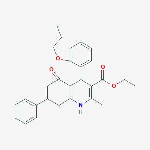 molecular formula C28H31NO4 B4924782 ethyl 2-methyl-5-oxo-7-phenyl-4-(2-propoxyphenyl)-1,4,5,6,7,8-hexahydro-3-quinolinecarboxylate 