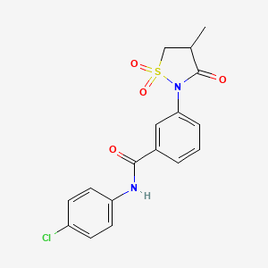 molecular formula C17H15ClN2O4S B4924821 N-(4-chlorophenyl)-3-(4-methyl-1,1-dioxido-3-oxo-2-isothiazolidinyl)benzamide 