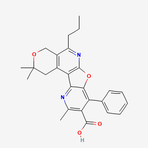 molecular formula C26H26N2O4 B4924887 2,2,10-trimethyl-8-phenyl-5-propyl-1,4-dihydro-2H-pyrano[4,3-d]pyrido[2',3':4,5]furo[2,3-b]pyridine-9-carboxylic acid 