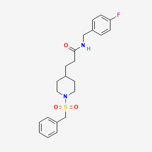 molecular formula C22H27FN2O3S B4925136 3-[1-(benzylsulfonyl)-4-piperidinyl]-N-(4-fluorobenzyl)propanamide 