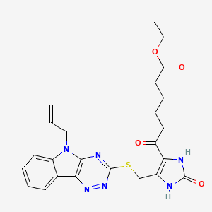 molecular formula C24H26N6O4S B4925185 ethyl 6-(5-{[(5-allyl-5H-[1,2,4]triazino[5,6-b]indol-3-yl)thio]methyl}-2-oxo-2,3-dihydro-1H-imidazol-4-yl)-6-oxohexanoate 
