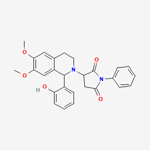molecular formula C27H26N2O5 B4925285 3-[1-(2-hydroxyphenyl)-6,7-dimethoxy-3,4-dihydro-2(1H)-isoquinolinyl]-1-phenyl-2,5-pyrrolidinedione 