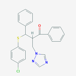 molecular formula C24H20ClN3OS B492530 3-[(4-chlorophenyl)sulfanyl]-1,3-diphenyl-2-(1H-1,2,4-triazol-1-ylmethyl)-1-propanone 