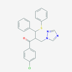 molecular formula C24H20ClN3OS B492531 1-(4-chlorophenyl)-3-phenyl-3-(phenylsulfanyl)-2-(1H-1,2,4-triazol-1-ylmethyl)-1-propanone 