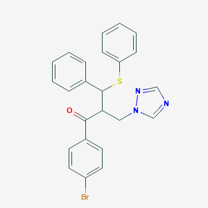 molecular formula C24H20BrN3OS B492535 1-(4-bromophenyl)-3-phenyl-3-(phenylsulfanyl)-2-(1H-1,2,4-triazol-1-ylmethyl)-1-propanone 