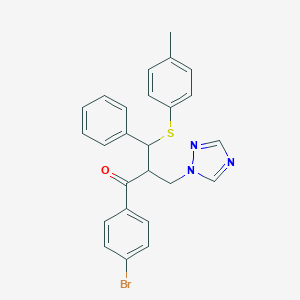 molecular formula C25H22BrN3OS B492536 1-(4-bromophenyl)-3-[(4-methylphenyl)sulfanyl]-3-phenyl-2-(1H-1,2,4-triazol-1-ylmethyl)-1-propanone 
