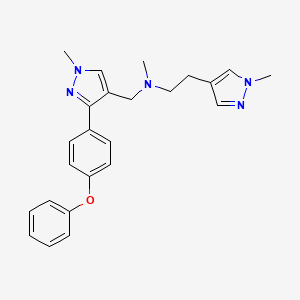 molecular formula C24H27N5O B4925384 N-methyl-N-{[1-methyl-3-(4-phenoxyphenyl)-1H-pyrazol-4-yl]methyl}-2-(1-methyl-1H-pyrazol-4-yl)ethanamine 