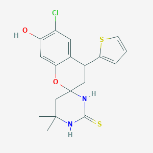 molecular formula C18H19ClN2O2S2 B492539 6-chloro-4',4'-dimethyl-7-hydroxy-1',3',5',6'-tetrahydro-4-thien-2-ylspiro[chromane-2,6'-pyrimidine]-2'(1'H)-thione 