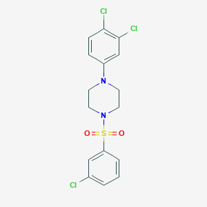 molecular formula C16H15Cl3N2O2S B492562 1-((3-氯苯基)磺酰基)-4-(3,4-二氯苯基)哌嗪 CAS No. 667912-00-7