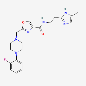 molecular formula C21H25FN6O2 B4925639 2-{[4-(2-fluorophenyl)-1-piperazinyl]methyl}-N-[2-(4-methyl-1H-imidazol-2-yl)ethyl]-1,3-oxazole-4-carboxamide 