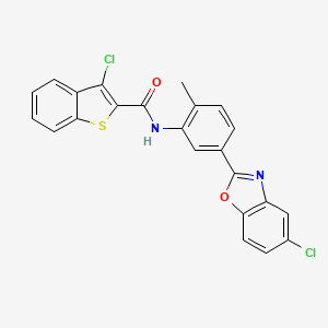 molecular formula C23H14Cl2N2O2S B4925696 3-chloro-N-[5-(5-chloro-1,3-benzoxazol-2-yl)-2-methylphenyl]-1-benzothiophene-2-carboxamide 