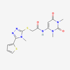 molecular formula C15H16N6O3S2 B4925826 N-(1,3-dimethyl-2,6-dioxo-1,2,3,6-tetrahydro-4-pyrimidinyl)-2-{[4-methyl-5-(2-thienyl)-4H-1,2,4-triazol-3-yl]thio}acetamide 