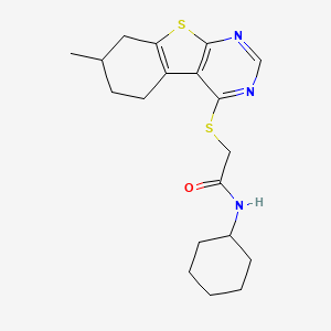 molecular formula C19H25N3OS2 B4925920 N-cyclohexyl-2-[(7-methyl-5,6,7,8-tetrahydro[1]benzothieno[2,3-d]pyrimidin-4-yl)thio]acetamide 