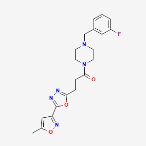 molecular formula C20H22FN5O3 B4925955 1-(3-fluorobenzyl)-4-{3-[5-(5-methyl-3-isoxazolyl)-1,3,4-oxadiazol-2-yl]propanoyl}piperazine 