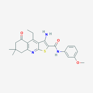 molecular formula C23H25N3O3S B492596 3-amino-4-ethyl-N-(3-methoxyphenyl)-7,7-dimethyl-5-oxo-6,8-dihydrothieno[2,3-b]quinoline-2-carboxamide CAS No. 670271-36-0