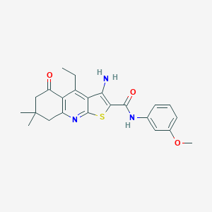 molecular formula C23H25N3O3S B492596 3-アミノ-4-エチル-N-(3-メトキシフェニル)-7,7-ジメチル-5-オキソ-5,6,7,8-テトラヒドロチエノ[2,3-b]キノリン-2-カルボキサミド CAS No. 670271-36-0