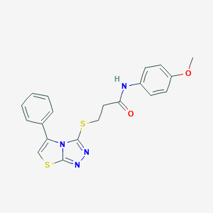 molecular formula C20H18N4O2S2 B492610 N-(4-甲氧基苯基)-3-[(5-苯基[1,3]噻唑并[2,3-c][1,2,4]三唑-3-基)硫烷基]丙酰胺 CAS No. 671199-79-4