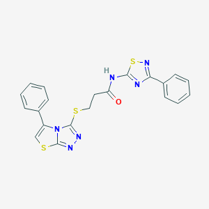 molecular formula C21H16N6OS3 B492612 N-(3-phenyl-1,2,4-thiadiazol-5-yl)-3-[(5-phenyl[1,3]thiazolo[2,3-c][1,2,4]triazol-3-yl)thio]propanamide 
