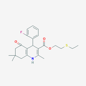 molecular formula C23H28FNO3S B4926137 2-(ethylthio)ethyl 4-(2-fluorophenyl)-2,7,7-trimethyl-5-oxo-1,4,5,6,7,8-hexahydro-3-quinolinecarboxylate 
