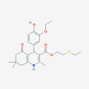 molecular formula C25H33NO5S B4926155 2-(ethylthio)ethyl 4-(3-ethoxy-4-hydroxyphenyl)-2,7,7-trimethyl-5-oxo-1,4,5,6,7,8-hexahydro-3-quinolinecarboxylate 