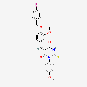 molecular formula C26H21FN2O5S B4926232 5-{4-[(4-fluorobenzyl)oxy]-3-methoxybenzylidene}-1-(4-methoxyphenyl)-2-thioxodihydro-4,6(1H,5H)-pyrimidinedione 