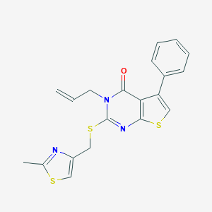 molecular formula C20H17N3OS3 B492630 3-allyl-2-{[(2-methyl-1,3-thiazol-4-yl)methyl]sulfanyl}-5-phenylthieno[2,3-d]pyrimidin-4(3H)-one 
