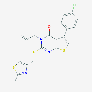 molecular formula C20H16ClN3OS3 B492632 3-allyl-5-(4-chlorophenyl)-2-(((2-methylthiazol-4-yl)methyl)thio)thieno[2,3-d]pyrimidin-4(3H)-one CAS No. 667912-95-0