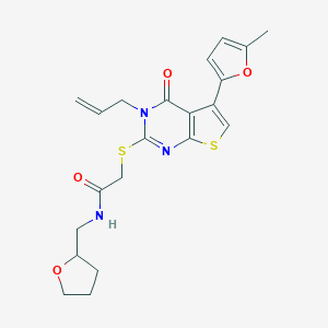 2-[5-(5-methylfuran-2-yl)-4-oxo-3-prop-2-enylthieno[2,3-d]pyrimidin-2-yl]sulfanyl-N-(oxolan-2-ylmethyl)acetamide