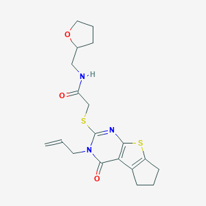 N-(Oxolan-2-ylmethyl)-2-[(12-oxo-11-prop-2-enyl-7-thia-9,11-diazatricyclo[6.4.0.02,6]dodeca-1(8),2(6),9-trien-10-yl)sulfanyl]acetamide