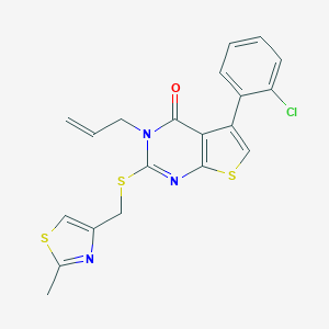 molecular formula C20H16ClN3OS3 B492644 3-allyl-5-(2-chlorophenyl)-2-(((2-methylthiazol-4-yl)methyl)thio)thieno[2,3-d]pyrimidin-4(3H)-one CAS No. 670273-45-7