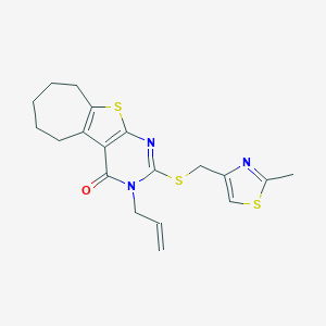 molecular formula C19H21N3OS3 B492645 3-allyl-2-(((2-methylthiazol-4-yl)methyl)thio)-6,7,8,9-tetrahydro-3H-cyclohepta[4,5]thieno[2,3-d]pyrimidin-4(5H)-one CAS No. 667913-02-2