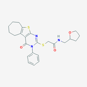 2-[(4-oxo-3-phenyl-3,5,6,7,8,9-hexahydro-4H-cyclohepta[4,5]thieno[2,3-d]pyrimidin-2-yl)sulfanyl]-N-(tetrahydro-2-furanylmethyl)acetamide