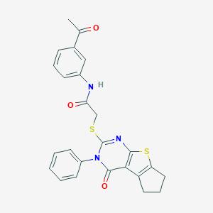 molecular formula C25H21N3O3S2 B492650 N-(3-acetylphenyl)-2-((4-oxo-3-phenyl-4,5,6,7-tetrahydro-3H-cyclopenta[4,5]thieno[2,3-d]pyrimidin-2-yl)thio)acetamide CAS No. 667913-10-2