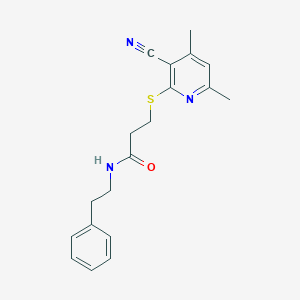molecular formula C19H21N3OS B492652 3-((3-cyano-4,6-dimethylpyridin-2-yl)thio)-N-phenethylpropanamide CAS No. 667913-13-5