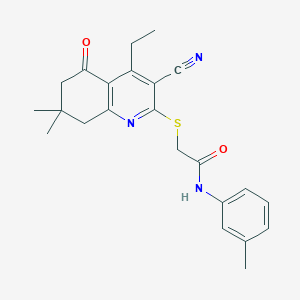 2-[(3-cyano-4-ethyl-7,7-dimethyl-5-oxo-6,8-dihydroquinolin-2-yl)sulfanyl]-N-(3-methylphenyl)acetamide