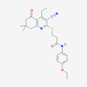 3-[(3-cyano-4-ethyl-7,7-dimethyl-5-oxo-6,8-dihydroquinolin-2-yl)sulfanyl]-N-(4-ethoxyphenyl)propanamide