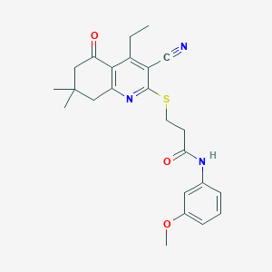 molecular formula C24H27N3O3S B492663 3-[(3-cyano-4-ethyl-7,7-dimethyl-5-oxo-6,8-dihydroquinolin-2-yl)sulfanyl]-N-(3-methoxyphenyl)propanamide CAS No. 670272-94-3