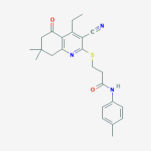 3-[(3-cyano-4-ethyl-7,7-dimethyl-5-oxo-6,8-dihydroquinolin-2-yl)sulfanyl]-N-(4-methylphenyl)propanamide