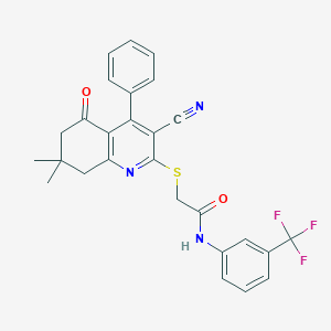 2-[(3-cyano-7,7-dimethyl-5-oxo-4-phenyl-6,8-dihydroquinolin-2-yl)sulfanyl]-N-[3-(trifluoromethyl)phenyl]acetamide