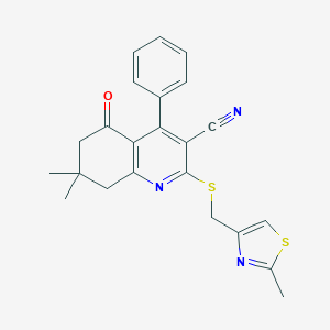 molecular formula C23H21N3OS2 B492676 7,7-Dimethyl-2-[(2-methyl-1,3-thiazol-4-yl)methylsulfanyl]-5-oxo-4-phenyl-6,8-dihydroquinoline-3-carbonitrile CAS No. 667913-23-7