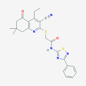 2-[(3-cyano-4-ethyl-7,7-dimethyl-5-oxo-6,8-dihydroquinolin-2-yl)sulfanyl]-N-(3-phenyl-1,2,4-thiadiazol-5-yl)acetamide