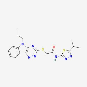 molecular formula C19H21N7OS2 B4926790 N-(5-isopropyl-1,3,4-thiadiazol-2-yl)-2-[(5-propyl-5H-[1,2,4]triazino[5,6-b]indol-3-yl)thio]acetamide 