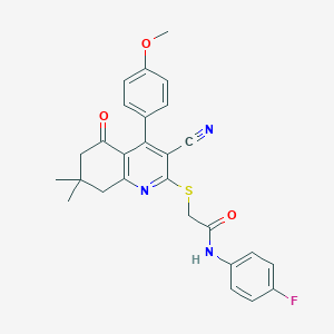 molecular formula C27H24FN3O3S B492682 2-[[3-cyano-4-(4-methoxyphenyl)-7,7-dimethyl-5-oxo-6,8-dihydroquinolin-2-yl]sulfanyl]-N-(4-fluorophenyl)acetamide CAS No. 670272-77-2