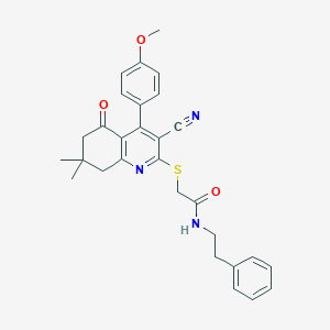 2-((3-cyano-4-(4-methoxyphenyl)-7,7-dimethyl-5-oxo-5,6,7,8-tetrahydroquinolin-2-yl)thio)-N-phenethylacetamide