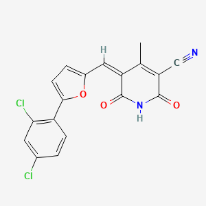 molecular formula C18H10Cl2N2O3 B4926830 5-{[5-(2,4-dichlorophenyl)-2-furyl]methylene}-6-hydroxy-4-methyl-2-oxo-2,5-dihydro-3-pyridinecarbonitrile 