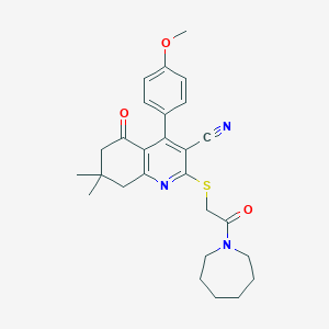 molecular formula C27H31N3O3S B492684 2-[2-(Azepan-1-yl)-2-oxoethyl]sulfanyl-4-(4-methoxyphenyl)-7,7-dimethyl-5-oxo-6,8-dihydroquinoline-3-carbonitrile CAS No. 667913-30-6