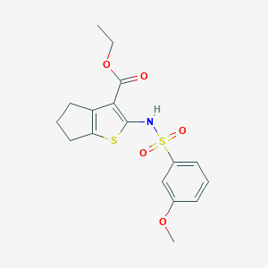 molecular formula C17H19NO5S2 B492700 ethyl 2-{[(3-methoxyphenyl)sulfonyl]amino}-5,6-dihydro-4H-cyclopenta[b]thiophene-3-carboxylate 